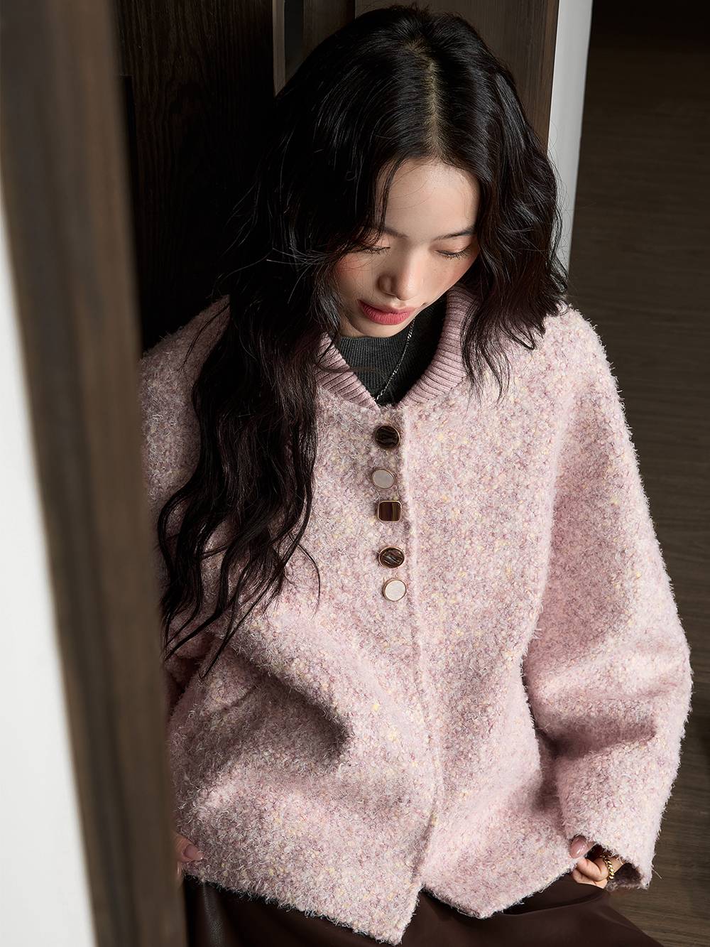 Pink Tweed Textured Jacket