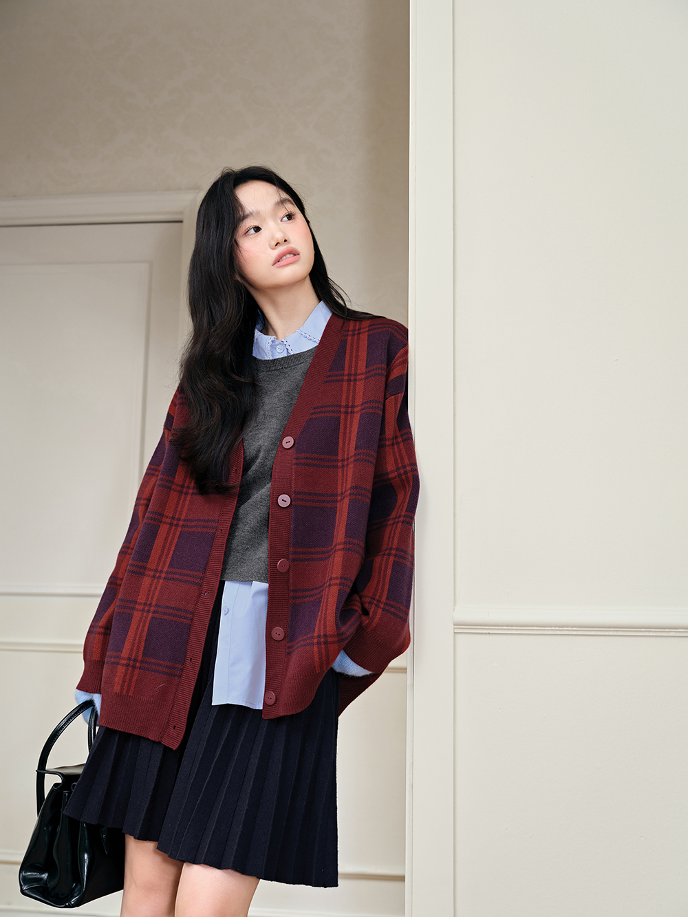 Red Plaid Cardigan Sweater