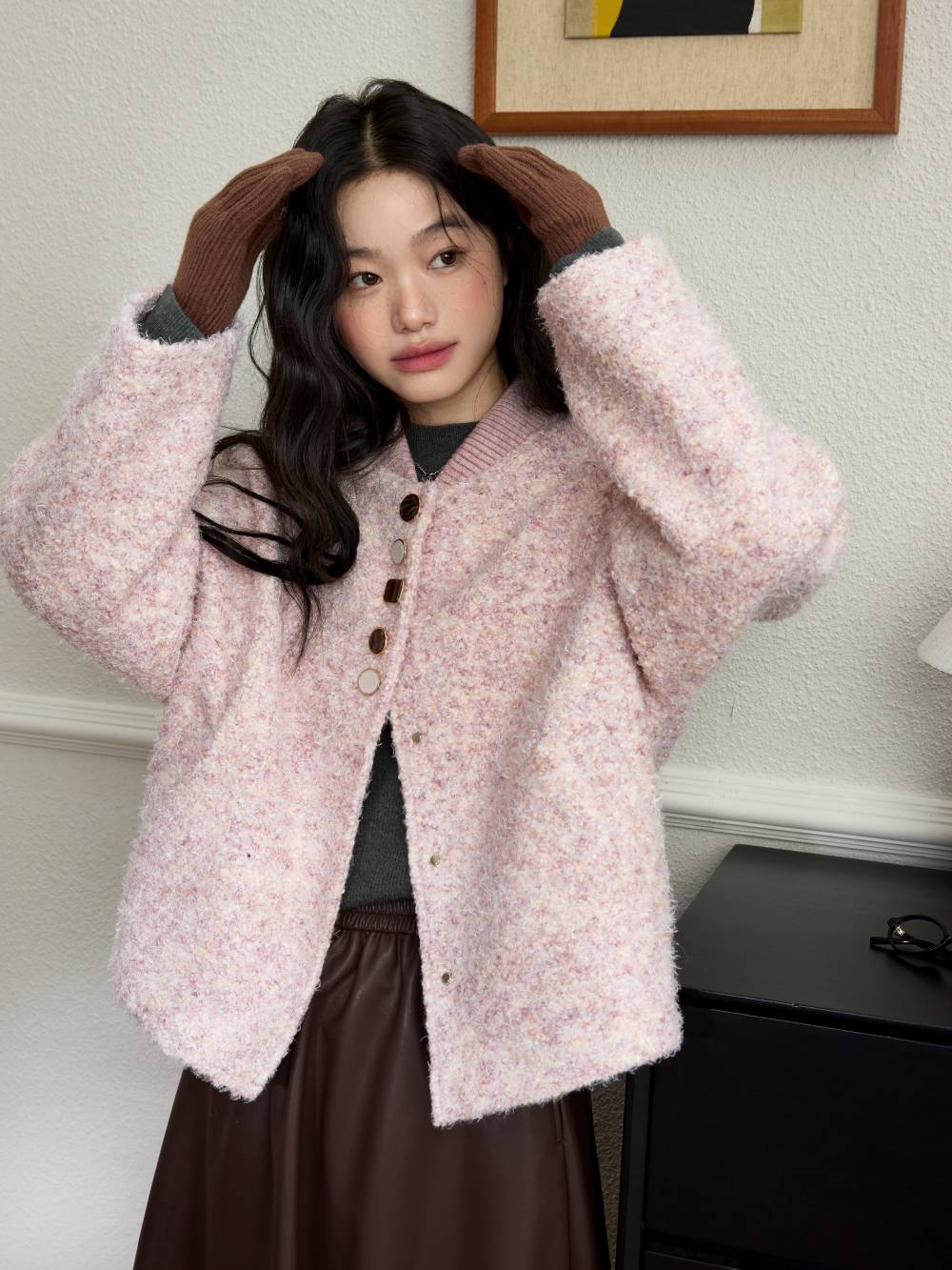 Pink Tweed Textured Jacket