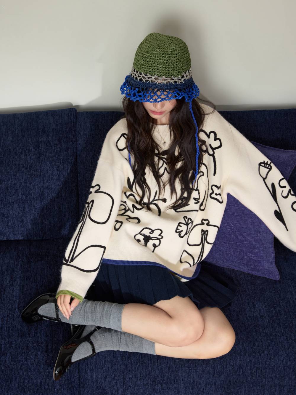 Textured Embroidered Sweater