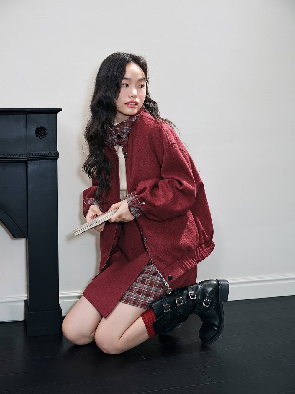 Red & Plaid Jacket and Skirt Set