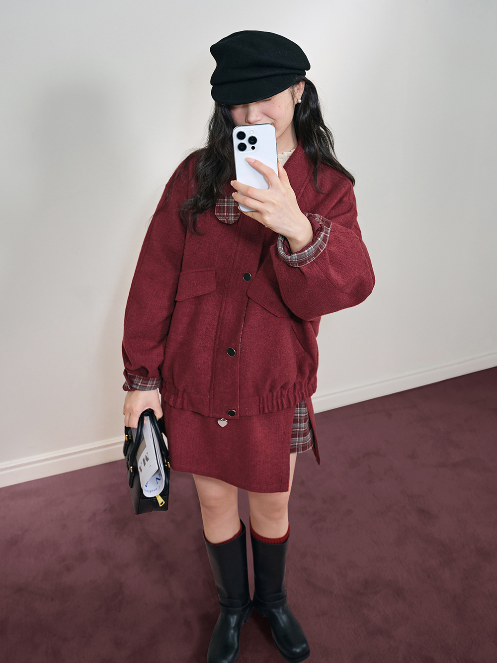 Red & Plaid Jacket and Skirt Set