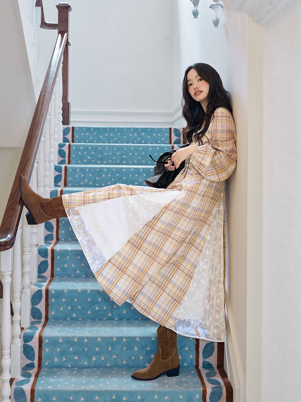 Plaid Square Neck Dress