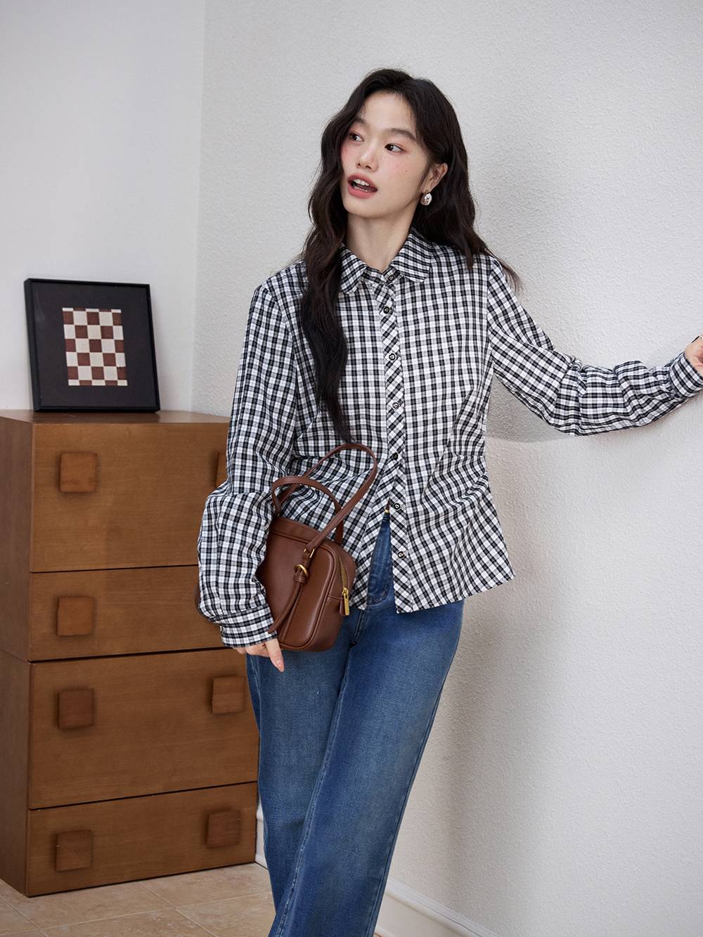 Plaid Bow Tie Blouse