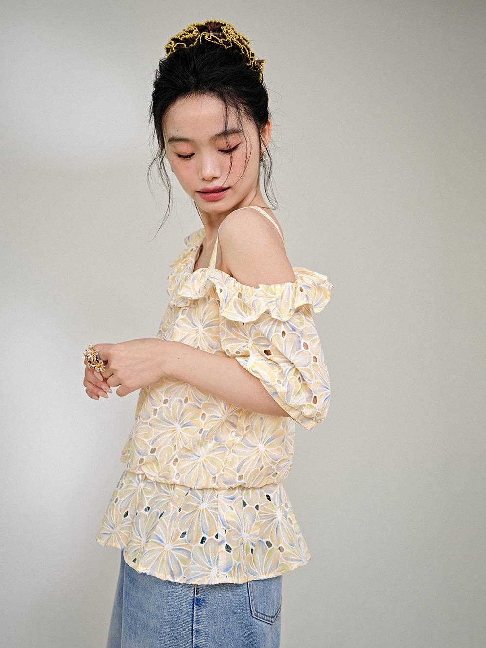 One Shoulder Floral Blouse