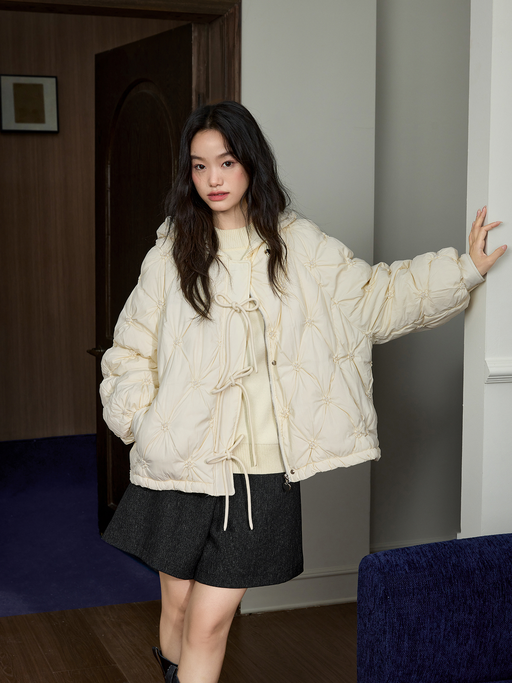 Hooded Bow Puffer Jacket