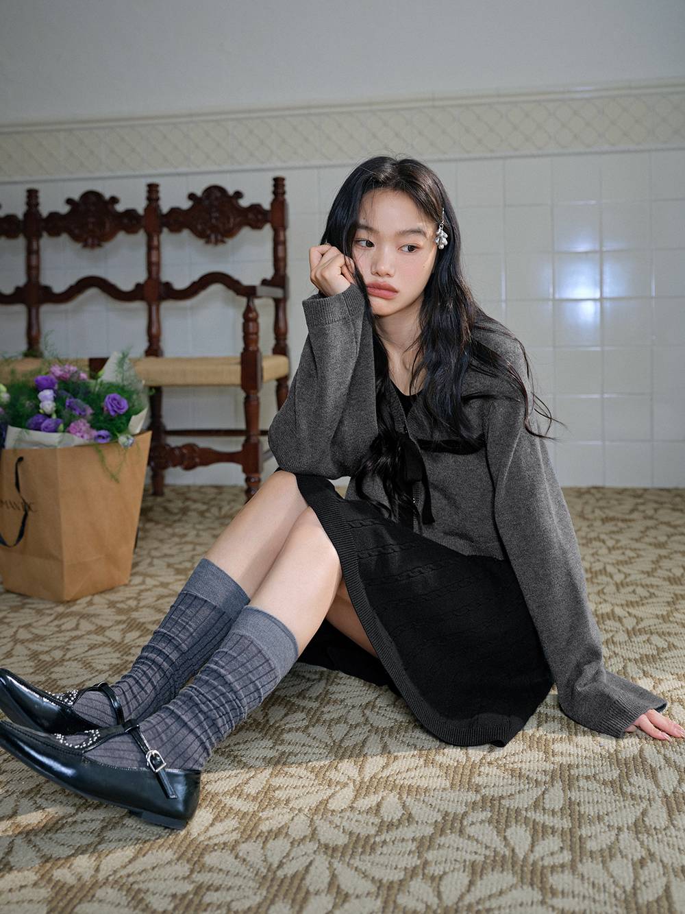 Ribbon Tie Cardigan and Tank Dress