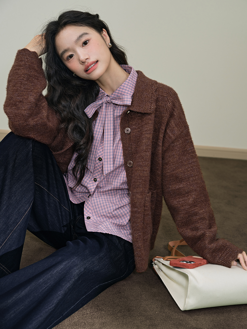 Plaid Bow Tie Blouse