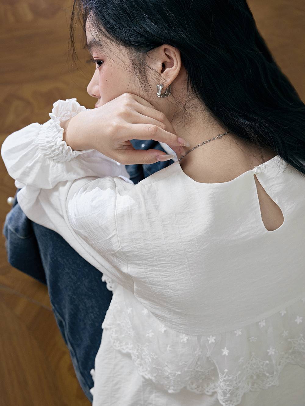 Layered Lace Trim Blouse