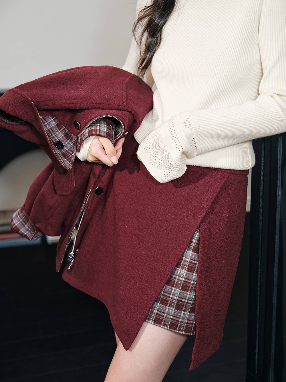 Red & Plaid Jacket and Skirt Set