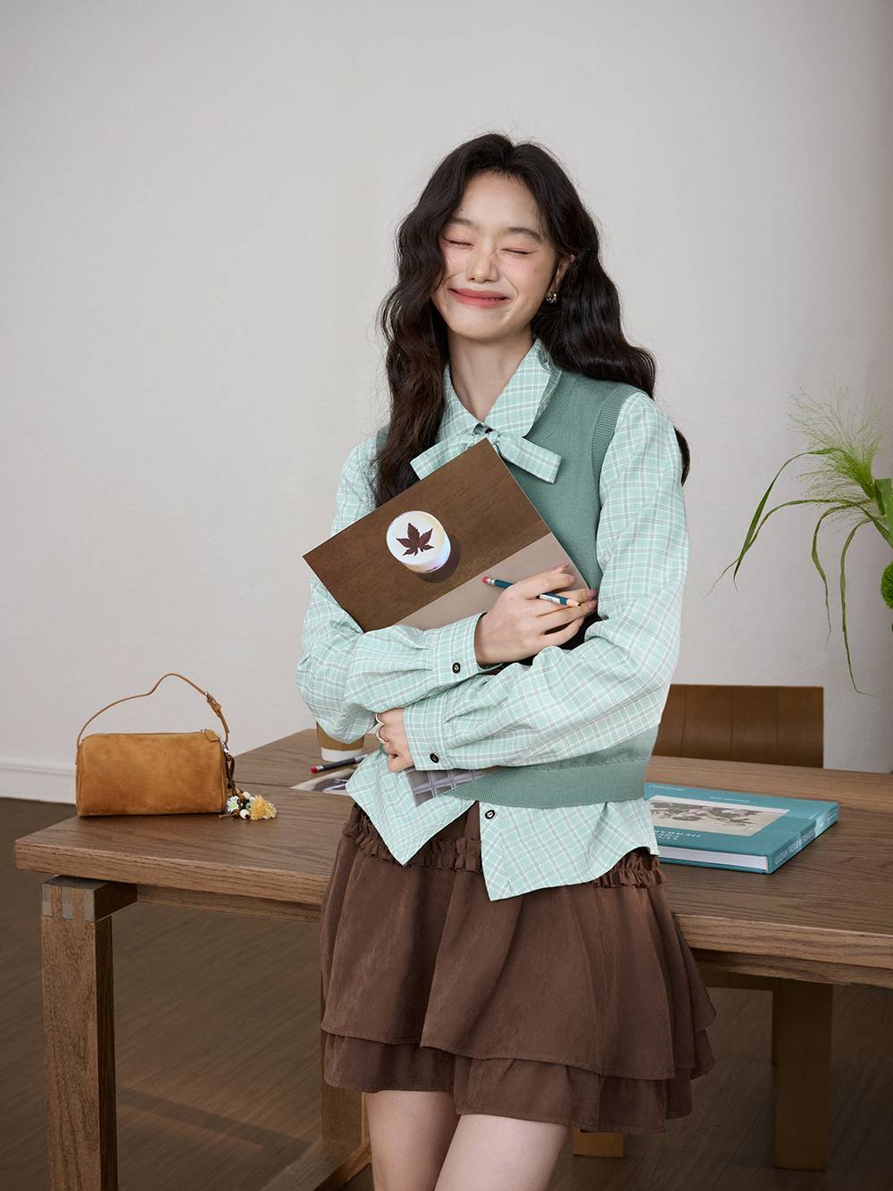 Plaid Bow Tie Blouse