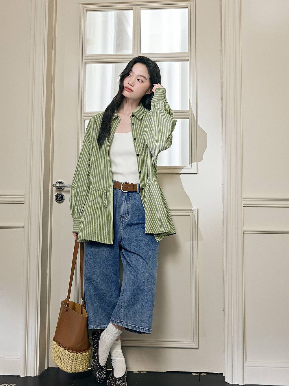 Striped Drawstring Waist Blouse