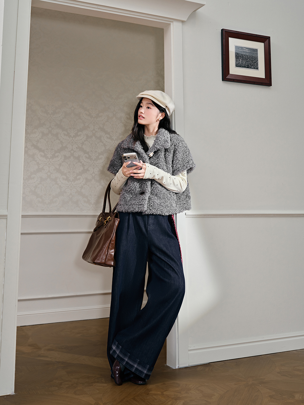 Faux Shearling Short-Sleeve Jacket