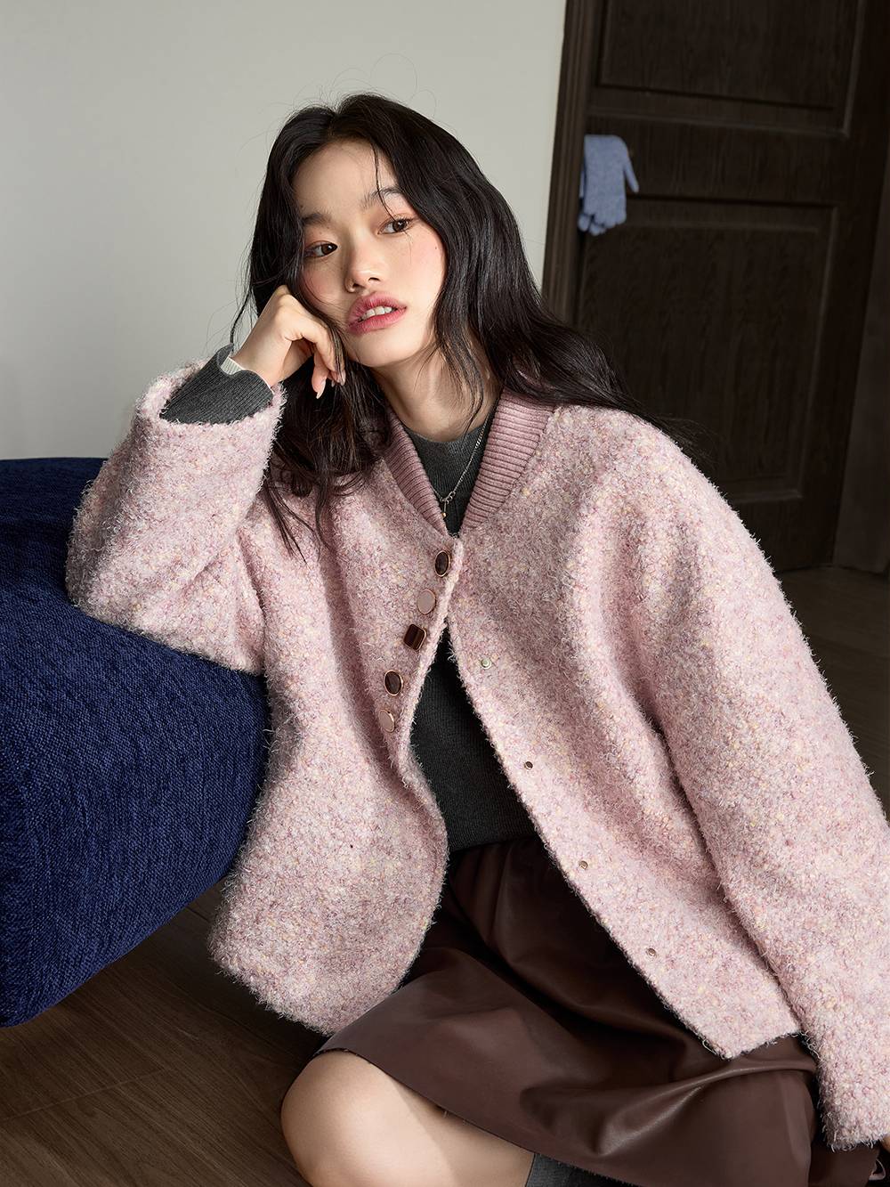 Pink Tweed Textured Jacket