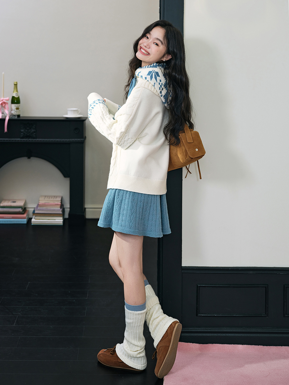 Hooded Scarf and Cable Knit Sweater