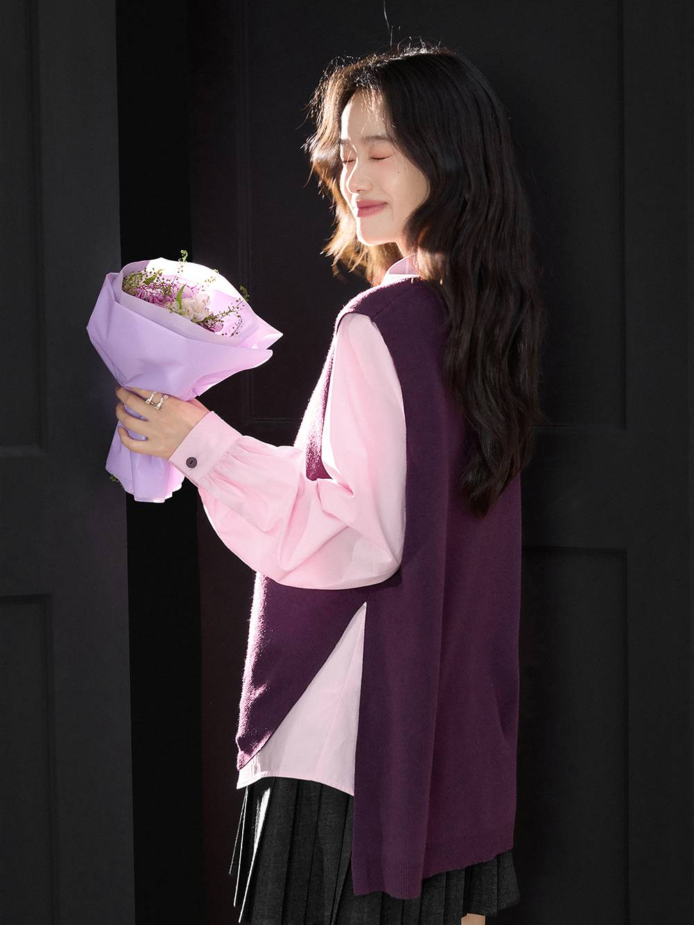 Petal Collar Shirt and Knit Vest