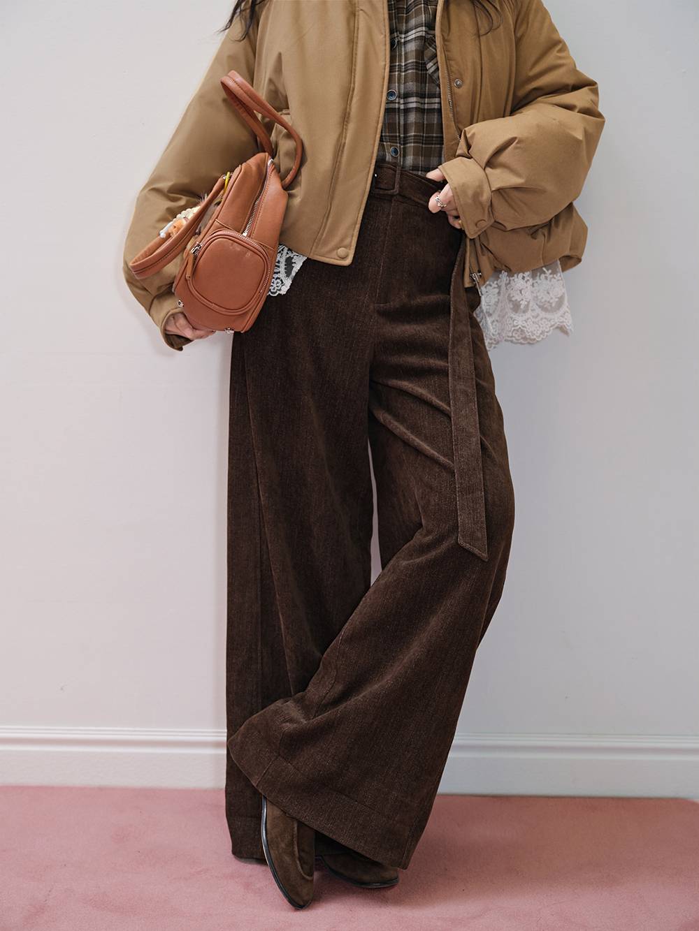 Belted Folded-hem Pants
