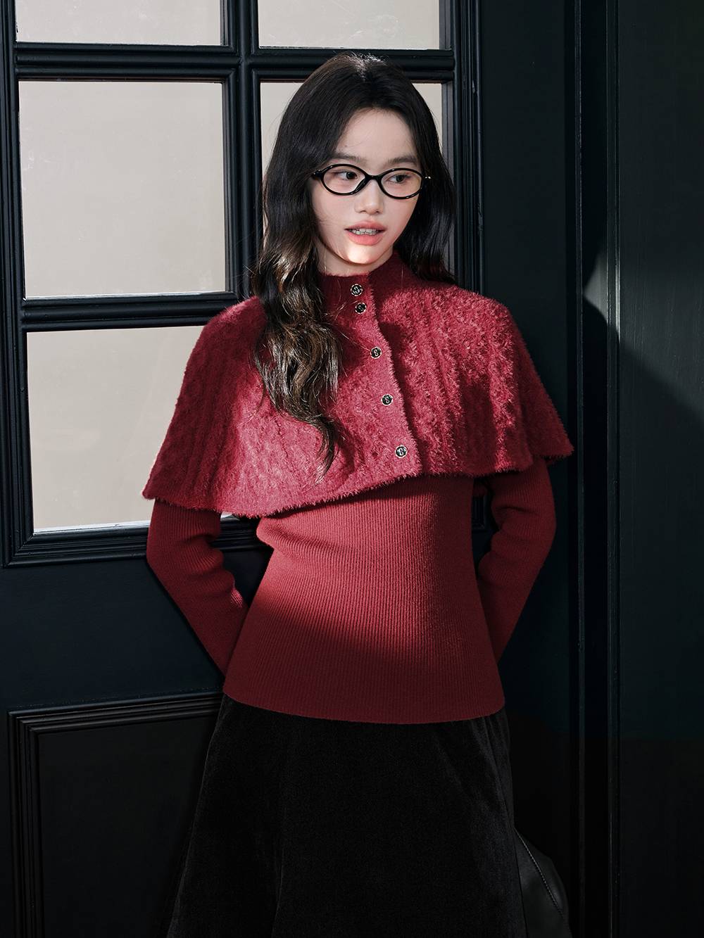 Knit Cape and Long-Sleeve Top