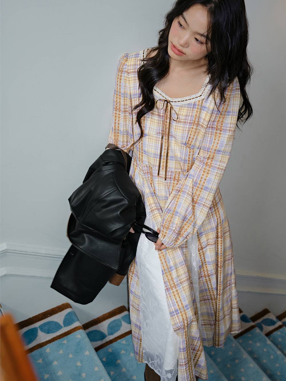 Plaid Square Neck Dress