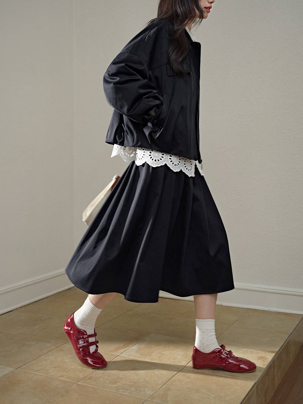 Belted Jacket and Pleated Skirt