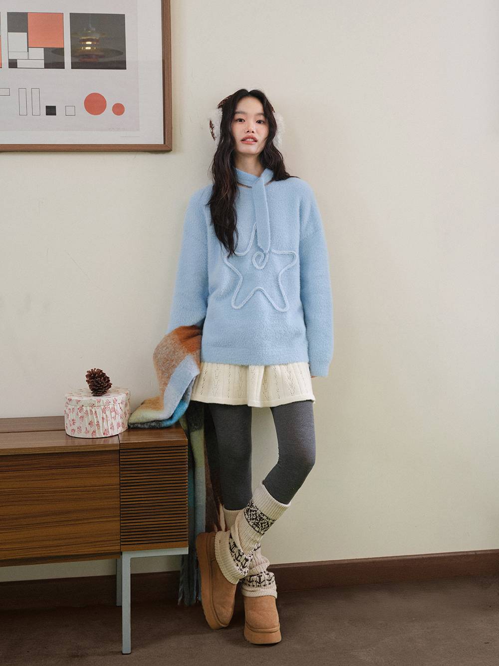 Neck Tie 3D Embroidered Sweater