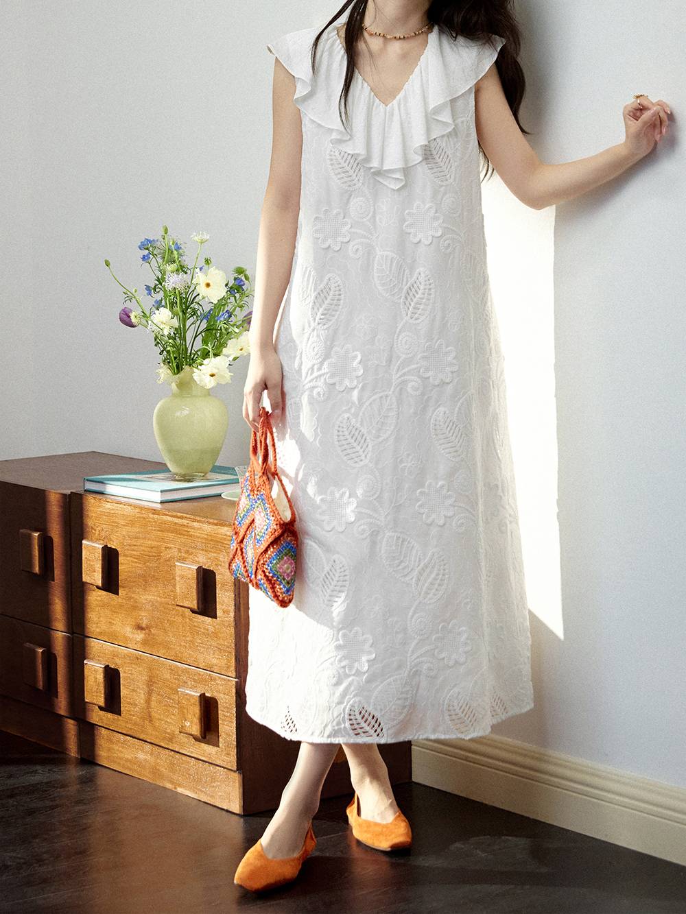 Ruffled V-Neck Dress