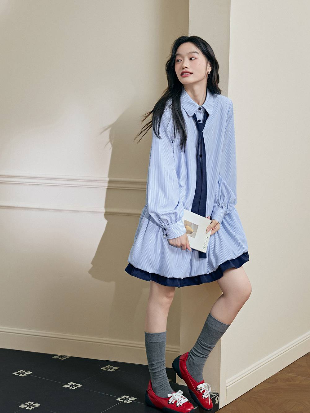 Ribbon Tie Shirt Dress