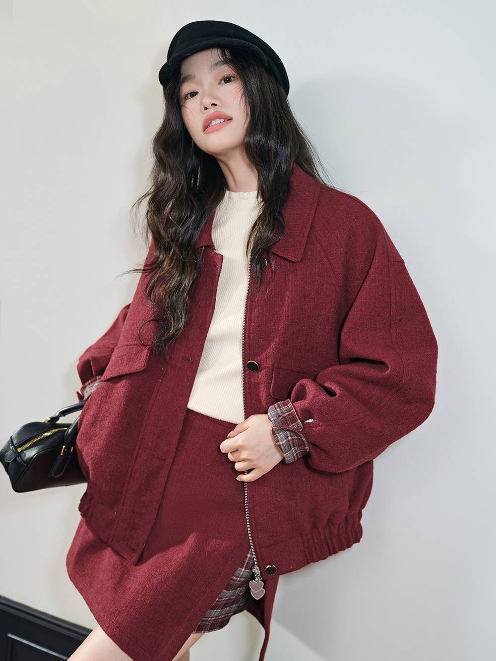 Red & Plaid Jacket and Skirt Set