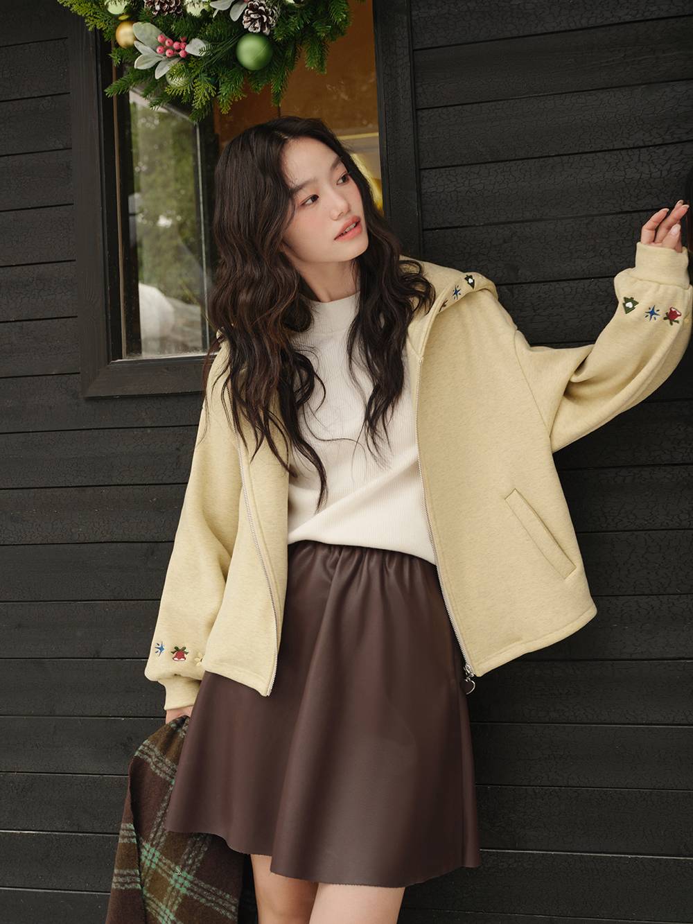 Embroidered Zip Up Hoodie