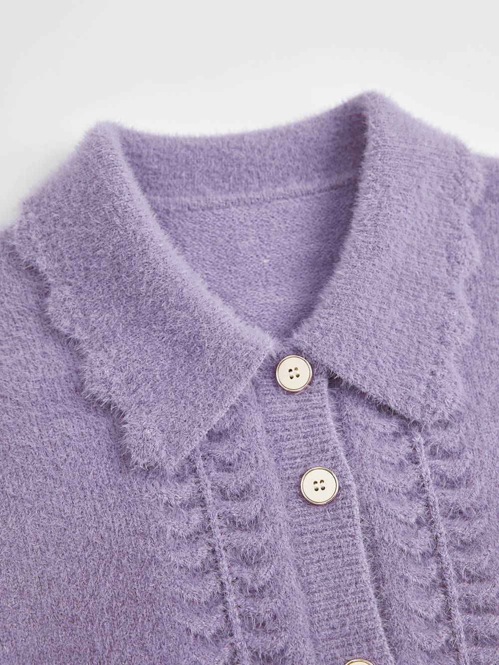 Ruffle Trim Button-Front Cardigan