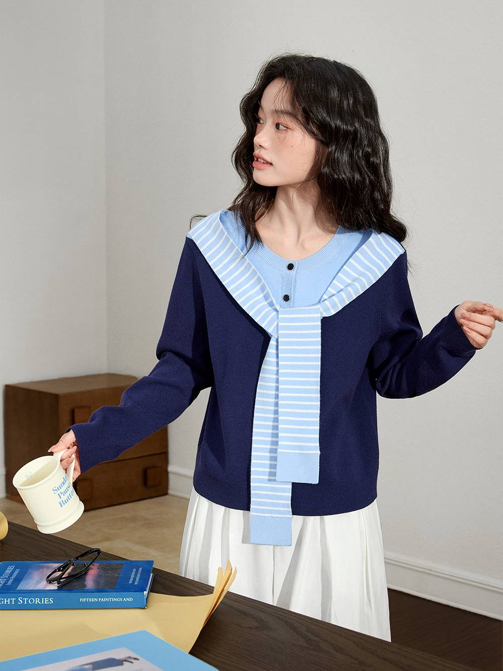 Layered Look Cardigan Sweater