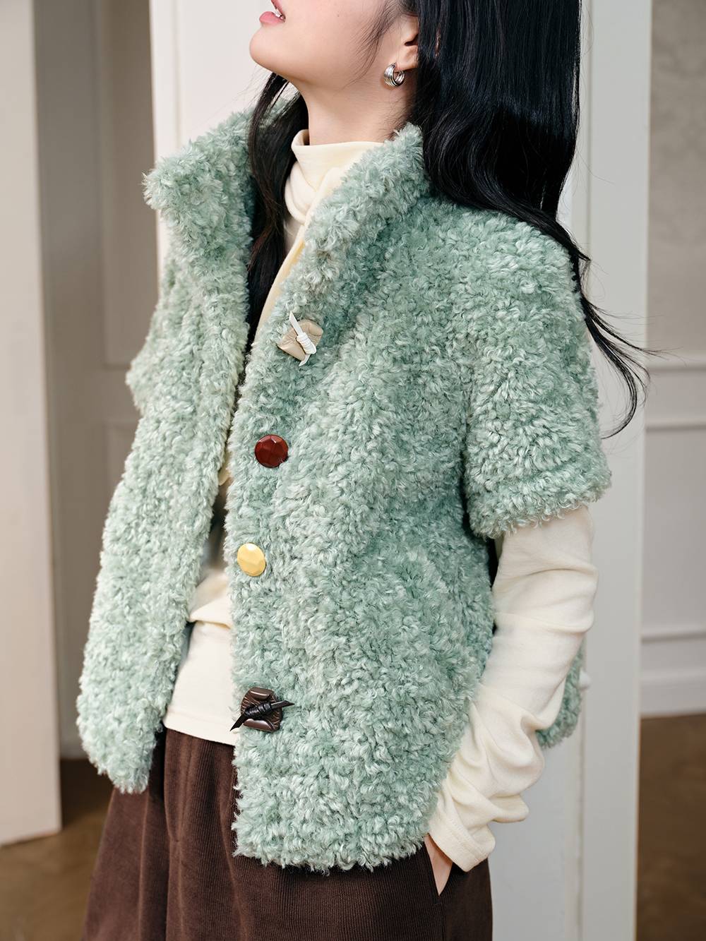 Faux Shearling Short-Sleeve Jacket