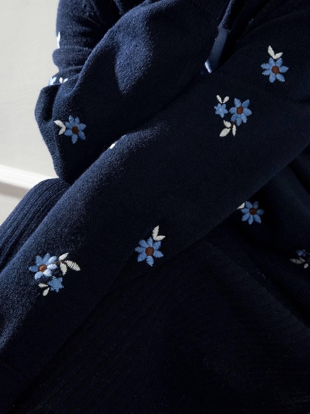 Embroidered Cardigan and Ribbon Tie Dress