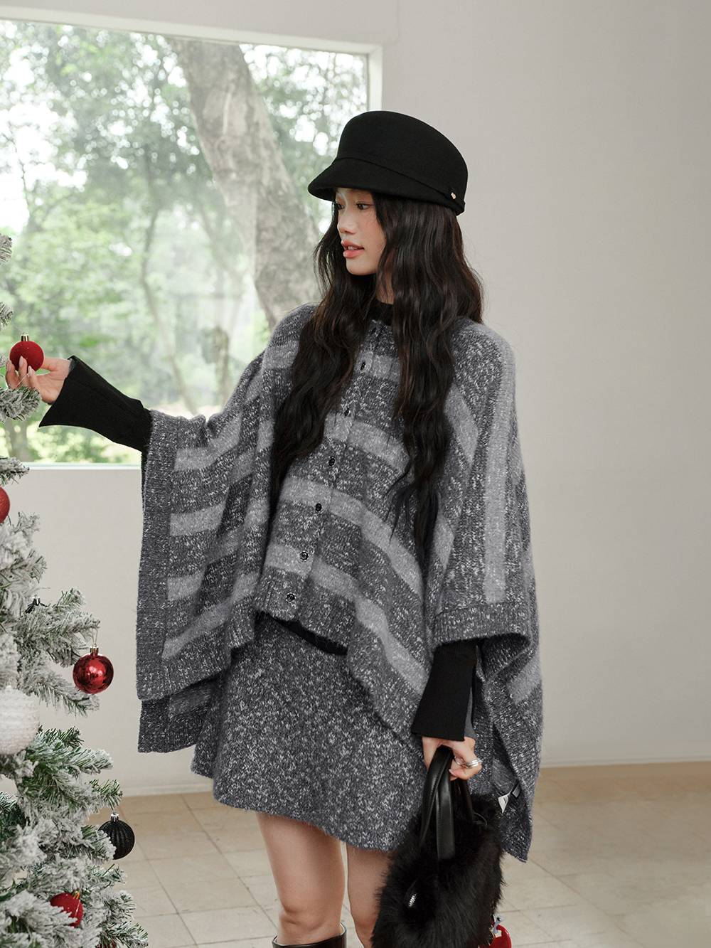 Striped Cape Sweater and Skirt