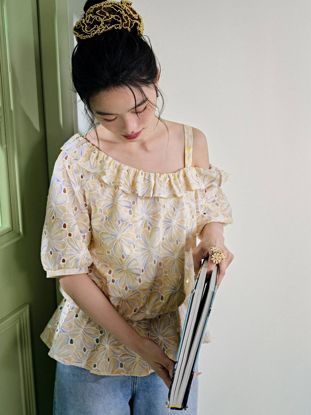 One Shoulder Floral Blouse