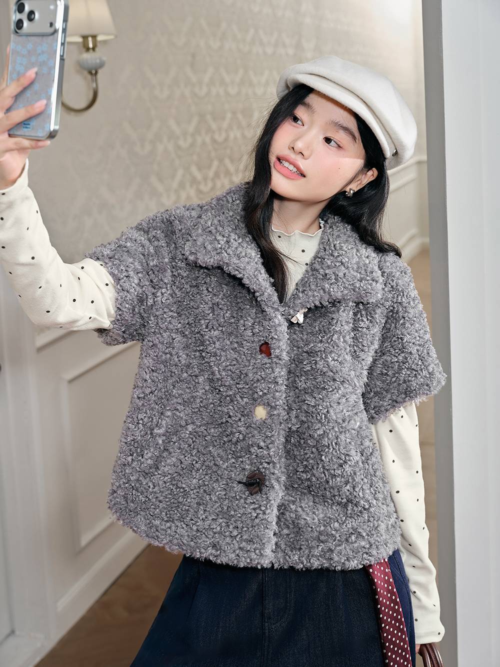 Faux Shearling Short-Sleeve Jacket