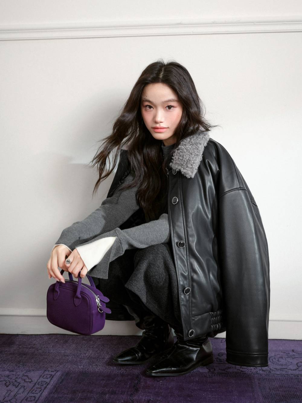 Furry Collar Faux Leather Jacket