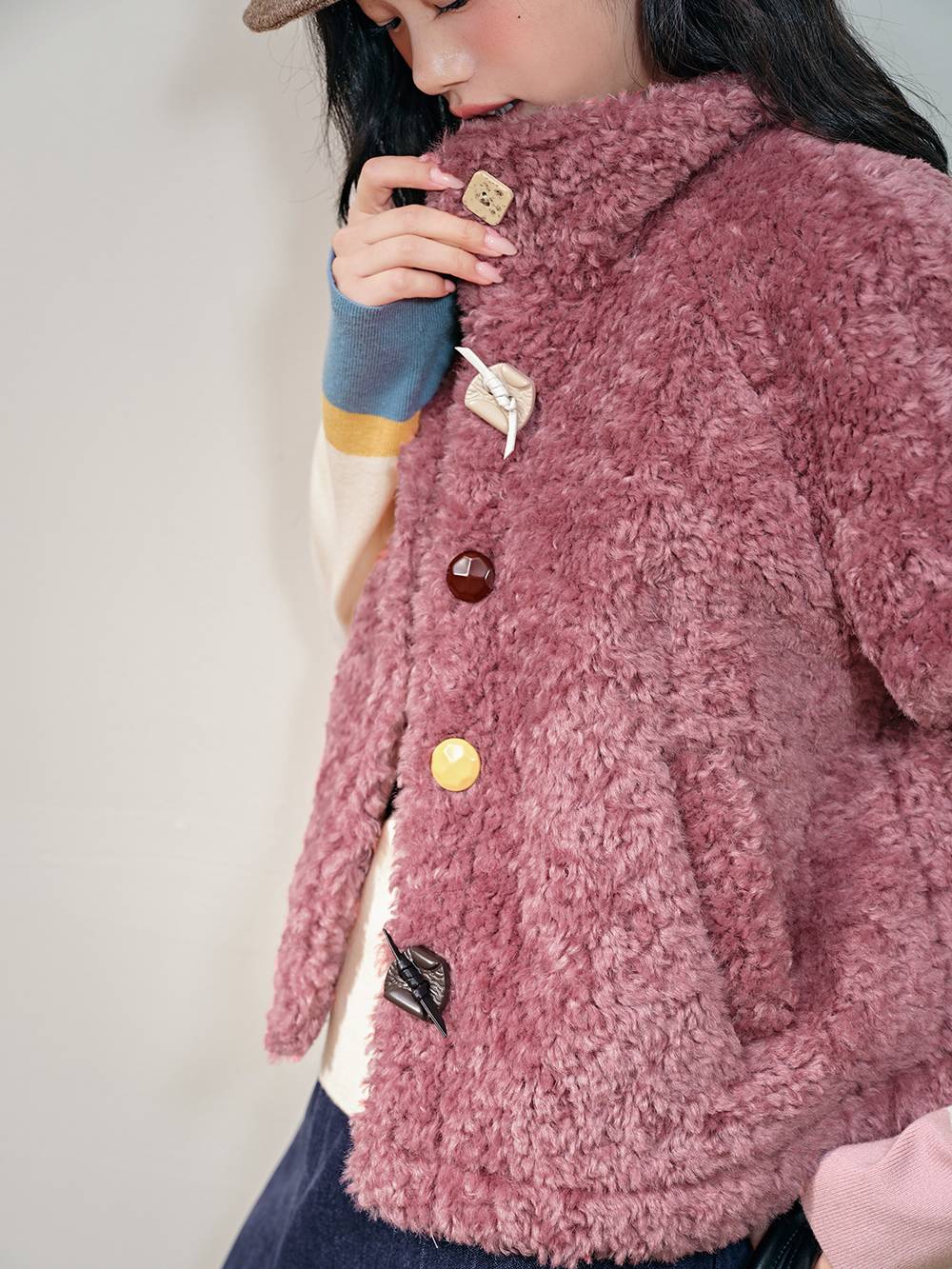 Faux Shearling Short-Sleeve Jacket