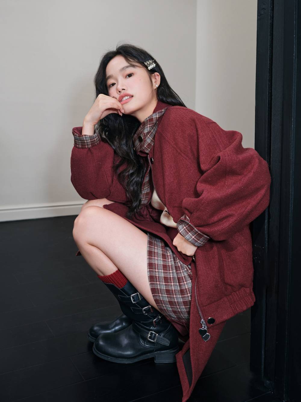 Red & Plaid Jacket and Skirt