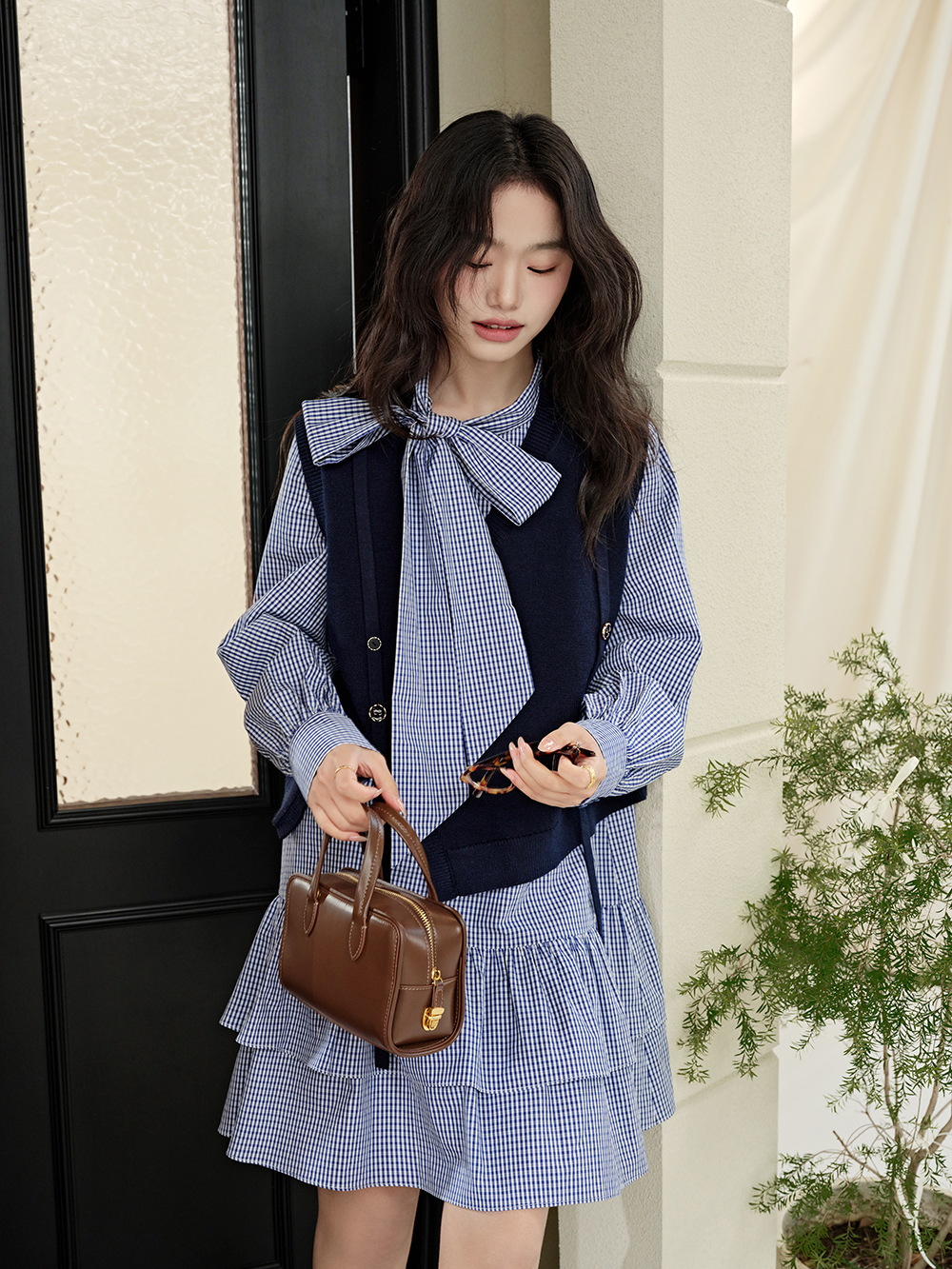 Vest and Ribbon Tie Dress