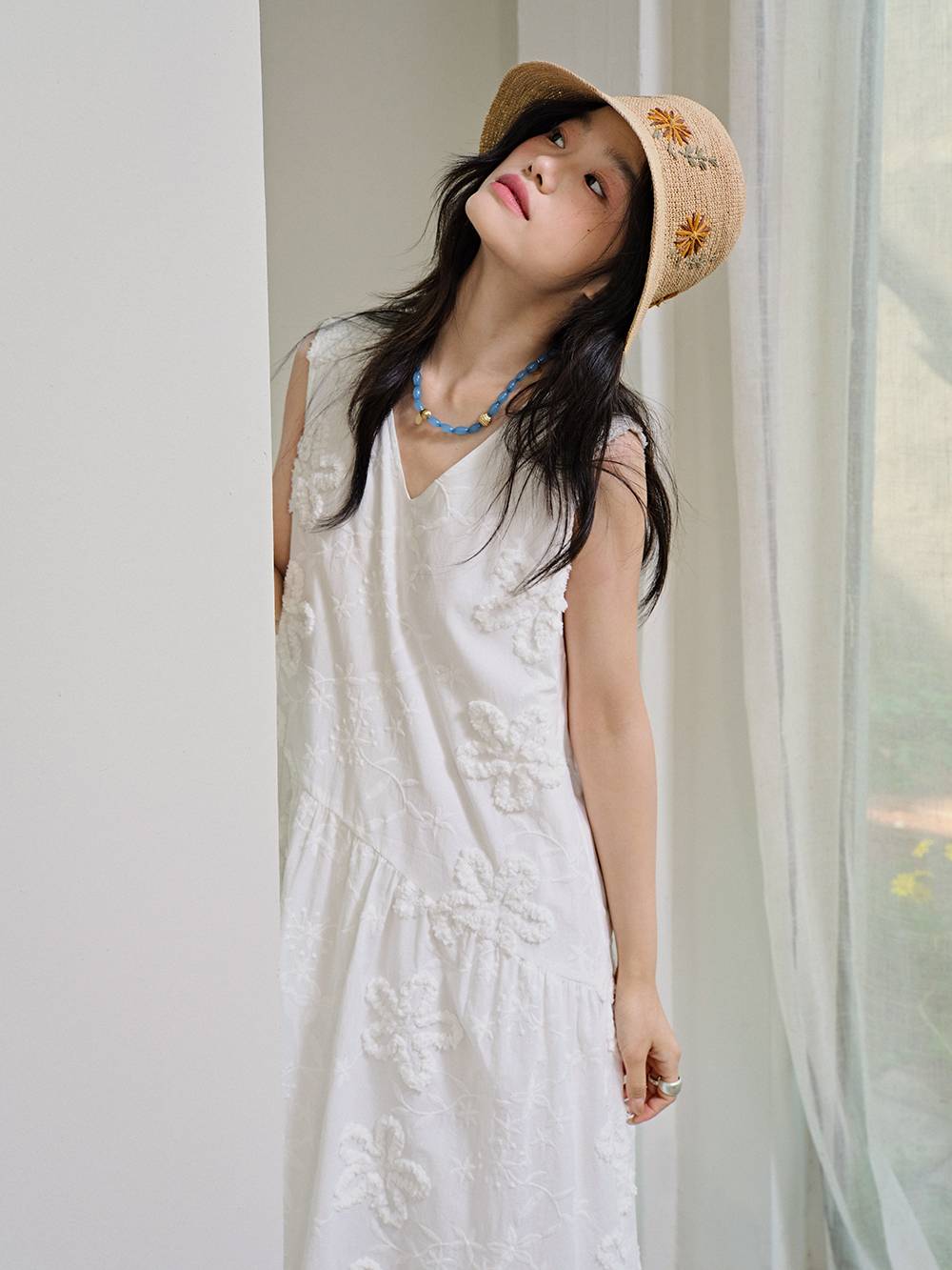 V-neck Textured Floral Dress