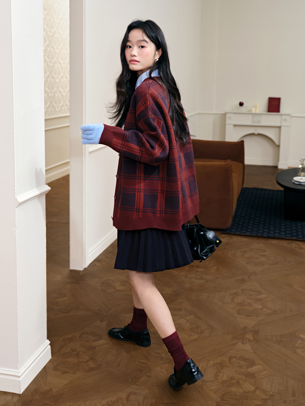 Red Plaid Cardigan Sweater