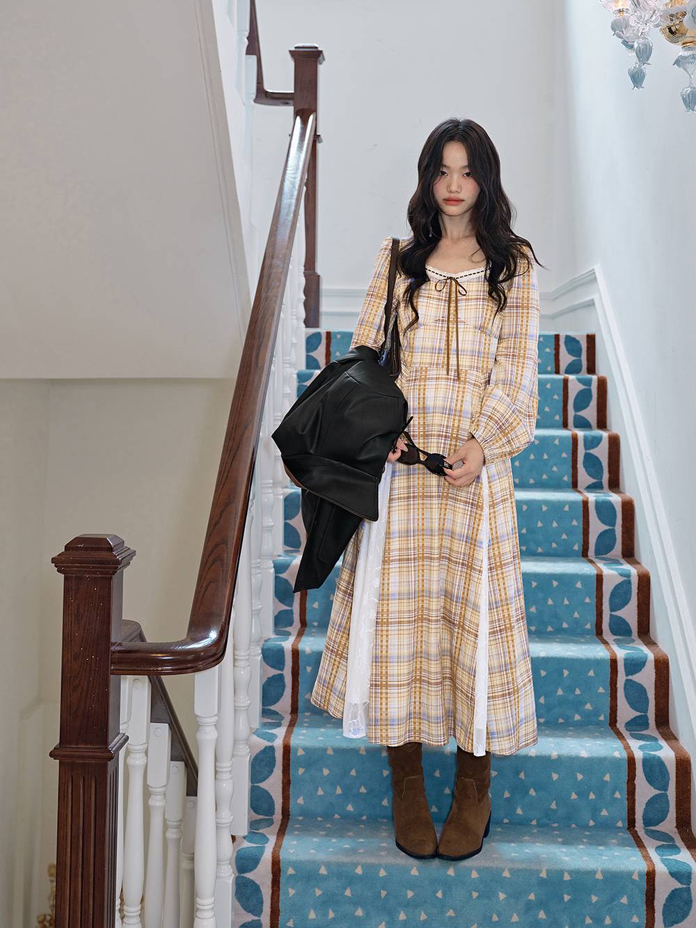 Plaid Square Neck Dress