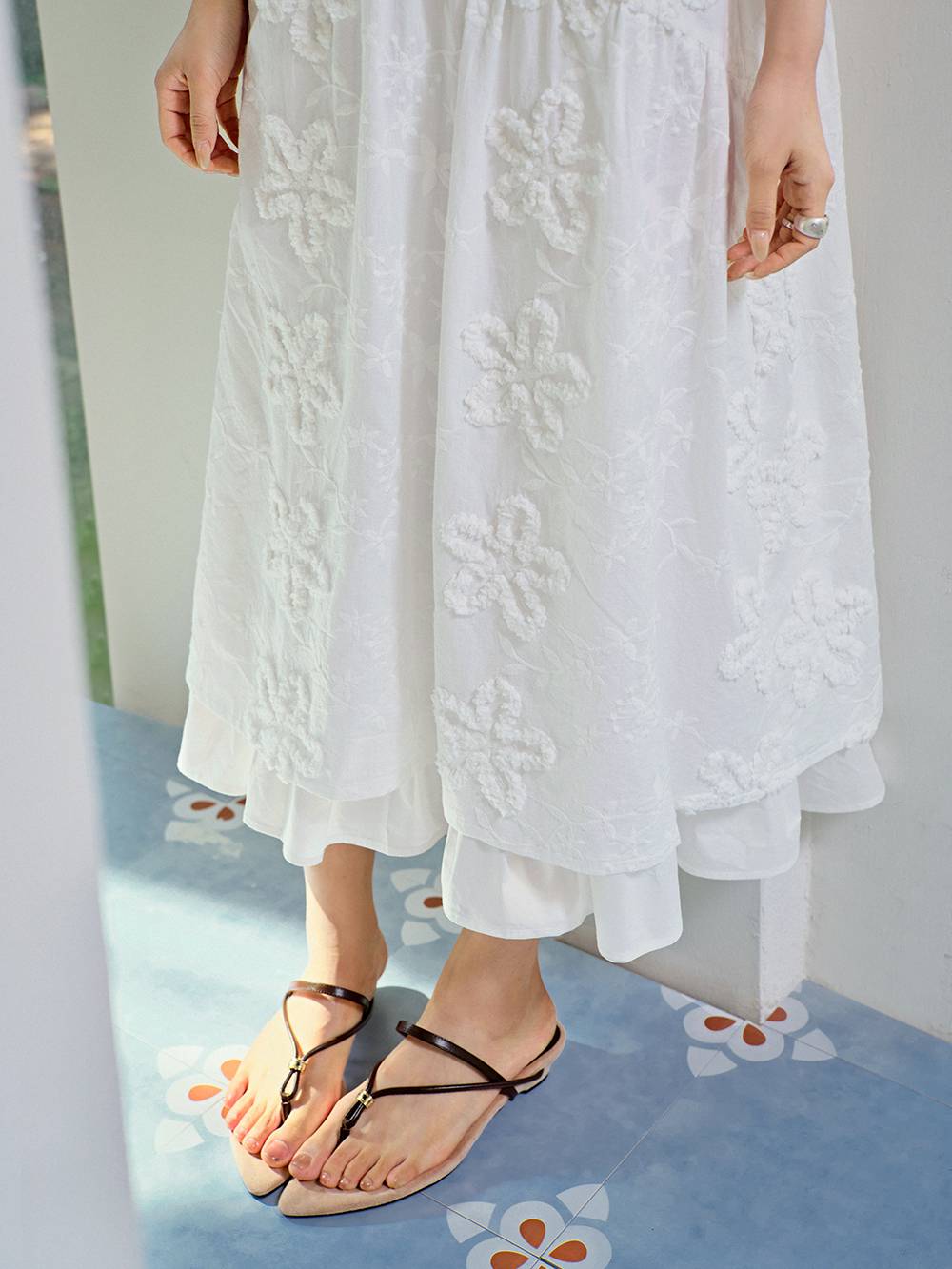 V-neck Textured Floral Dress